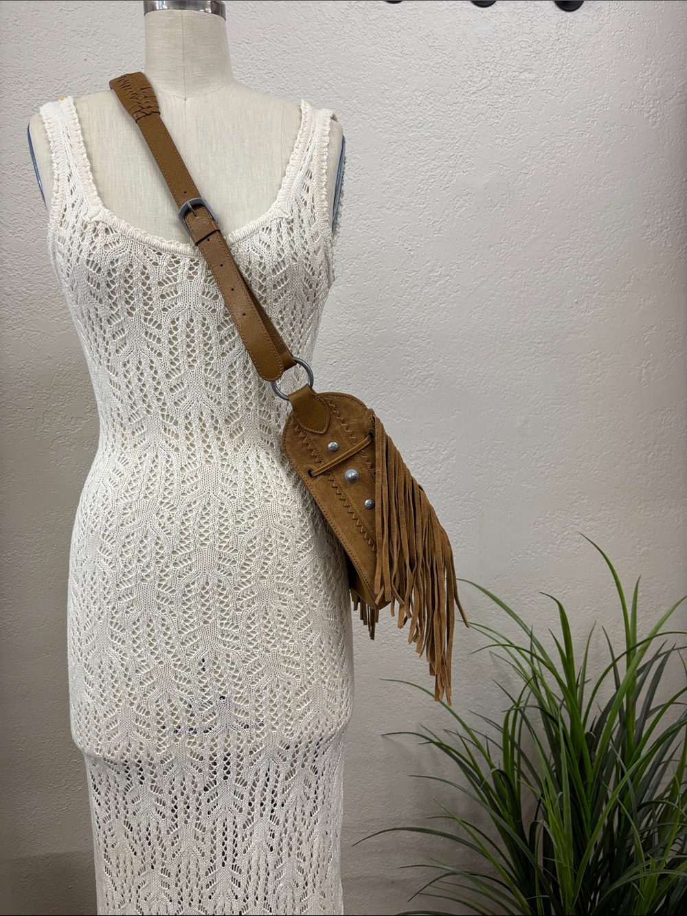 Arezzo Suede leather Fringe Crossbody Bag Brown
